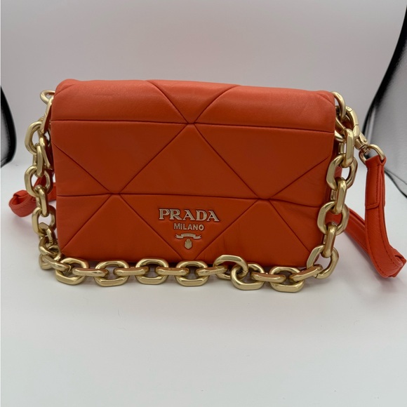 Prada Orange System Flap Shoulder Bag Quilted Nappa Leather Medium - Picture 1 of 15